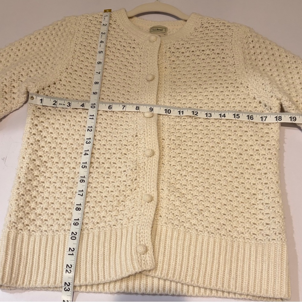 L.L.Bean Angora Wool Blend Popcorn Bobble Knit Cardigan Sweater In Ivory Size M - Picture 7 of 7